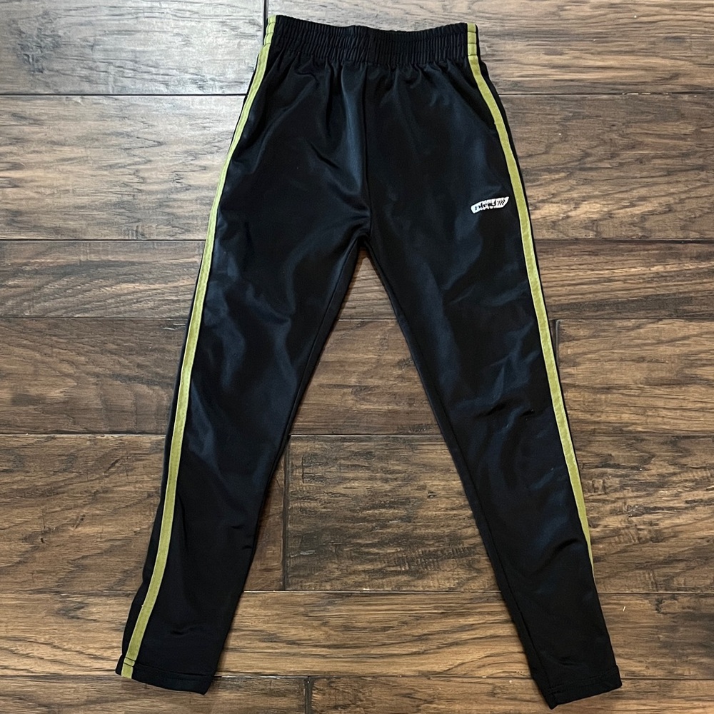 Kids Black Track Pants with Green Stripes